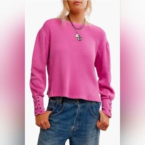 NWT Free People Lapis Cuff Waffle Knit Top In Plumdrop Size Large